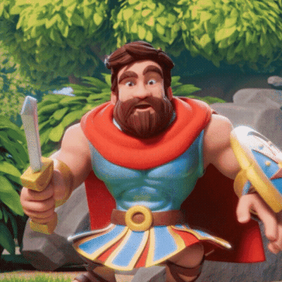 A Man With A Beard Is Holding A Sword And A Shield GIF