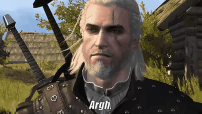 A Man With A Beard Is Holding A Sword And The Word Argh Is Above Him GIF
