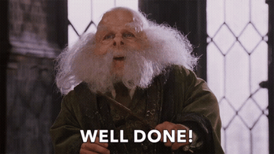 A Man With A Beard Is Holding A Wand And The Words Well Done Are Above Him GIF