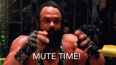 A Man With A Beard Is In A Boxing Ring With The Words Mute Time Written On His Face GIF