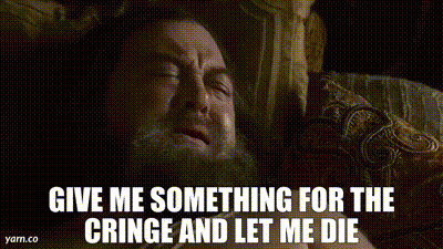 A Man With A Beard Is Laying In Bed With His Eyes Closed And Says `` Give Me Something For The Cringe And Let Me Die '' GIF