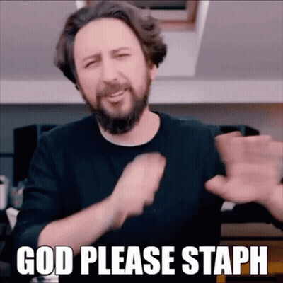A Man With A Beard Is Making A Funny Face With The Words God Please Staph Below Him GIF