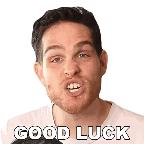 A Man With A Beard Is Making A Funny Face With The Words Good Luck Written On His Face Sticker