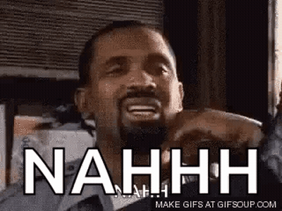 A Man With A Beard Is Making A Funny Face With The Words `` Nahh '' Written On It . GIF