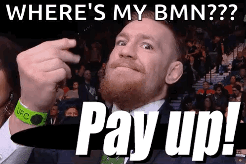 A Man With A Beard Is Making A Funny Face With The Words Pay Up Written Below Him GIF