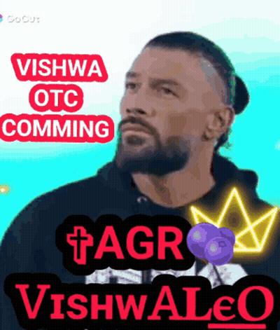 A Man With A Beard Is On A Poster That Says ' Vishwa Otc Comming ' GIF
