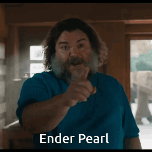 A Man With A Beard Is Pointing At The Camera With The Words Ender Pearl Written Below Him GIF