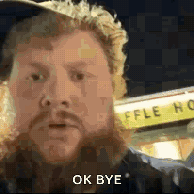 A Man With A Beard Is Saying Ok Bye In Front Of A Waffle House GIF