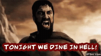 A Man With A Beard Is Screaming And Says Tonight We Dine In Hell . GIF