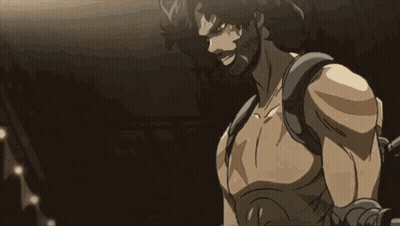 A Man With A Beard Is Screaming In A Boxing Ring While Holding A Sword . GIF