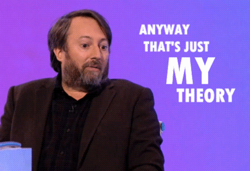 A Man With A Beard Is Sitting In Front Of A Purple Background That Says Anyway That 'S Just My Theory GIF