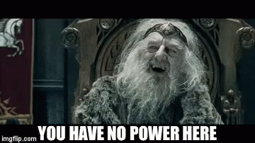 A Man With A Beard Is Sitting On A Throne With The Words `` You Have No Power Here '' . GIF