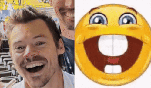 A Man With A Beard Is Smiling Next To A Smiley Face With A Big Mouth GIF