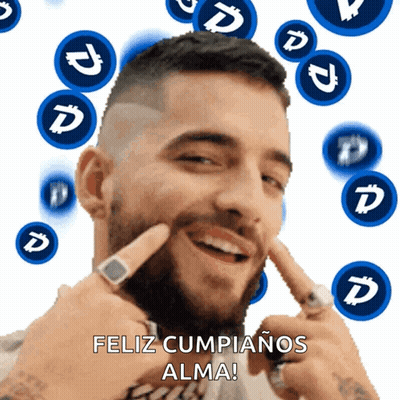 A Man With A Beard Is Smiling With The Words Feliz Cumplanos Alma GIF