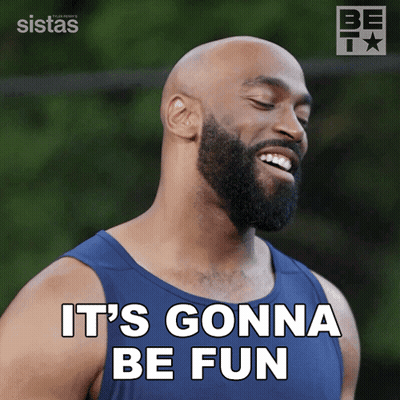 A Man With A Beard Is Smiling With The Words It 'S Gonna Be Fun Below Him GIF