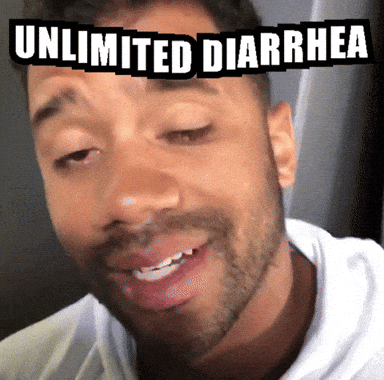 A Man With A Beard Is Smiling With The Words Unlimited Diarrhea Above Him GIF