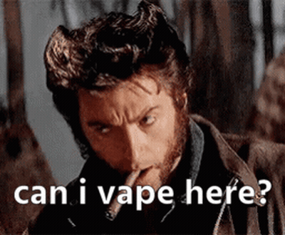 A Man With A Beard Is Smoking A Cigarette And Asking If He Can Vape Here . GIF