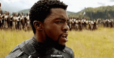 A Man With A Beard Is Standing In A Field With A Crowd Of People Behind Him And Says Yibambo ! GIF