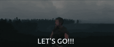 A Man With A Beard Is Standing In A Field With The Words Let 'S Go !!! GIF