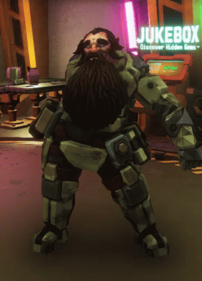 A Man With A Beard Is Standing In Front Of A Jukebox Sign GIF