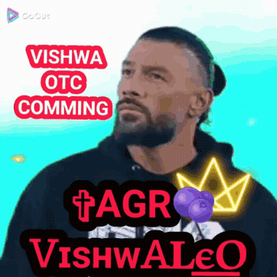 A Man With A Beard Is Standing In Front Of A Sign That Says ' Vishwa Otc Comming ' GIF