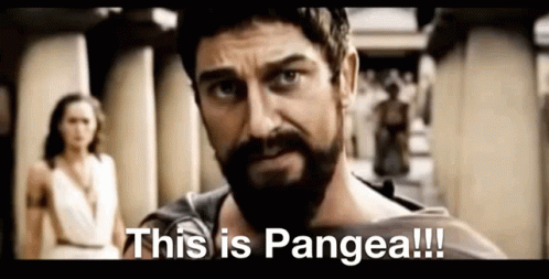 A Man With A Beard Is Standing In Front Of A Woman And Says This Is Pangea GIF