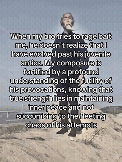 A Man With A Beard Is Standing In The Desert With A Caption That Says When My Bro Tries To Rage GIF