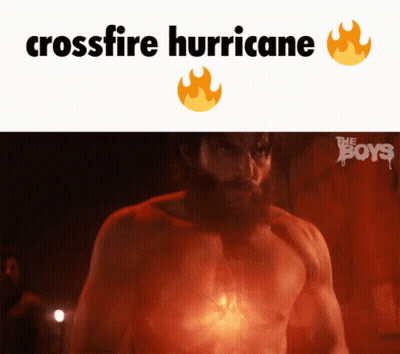 A Man With A Beard Is Surrounded By Flames And The Words Crossfire Hurricane Are Above Him GIF