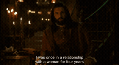 A Man With A Beard Is Talking About His Relationship With A Woman For Four Years GIF