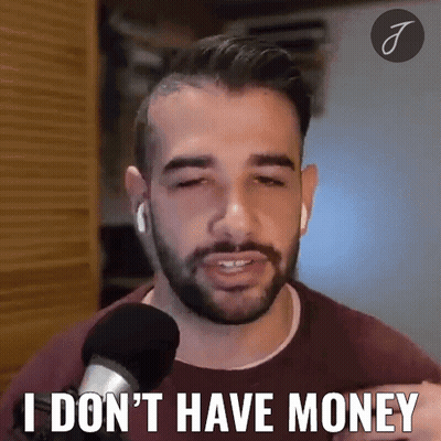 A Man With A Beard Is Talking Into A Microphone And Saying I Don 'T Have Money GIF