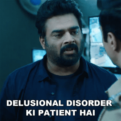 A Man With A Beard Is Talking To Another Man With The Words " Delusional Disorder Ki Patient Hai " Above Him GIF
