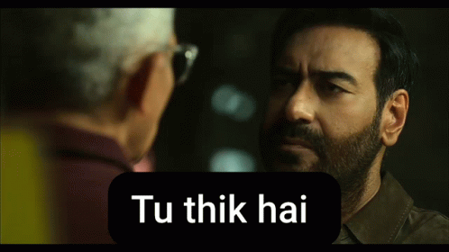 A Man With A Beard Is Talking To Another Man With The Words Tu Thik Hai Written On The Bottom GIF