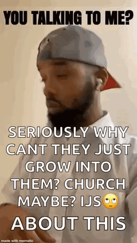 A Man With A Beard Is Wearing A Baseball Cap And Talking To Someone About Church . GIF