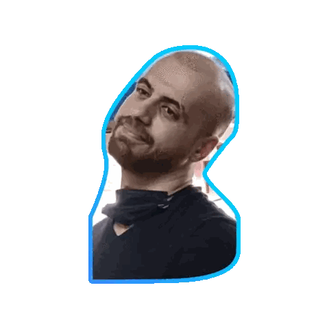 A Man With A Beard Is Wearing A Black Shirt And A Blue Border Sticker
