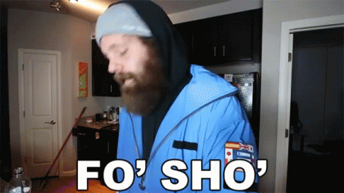 A Man With A Beard Is Wearing A Blue Jacket And Says Fo Sho GIF