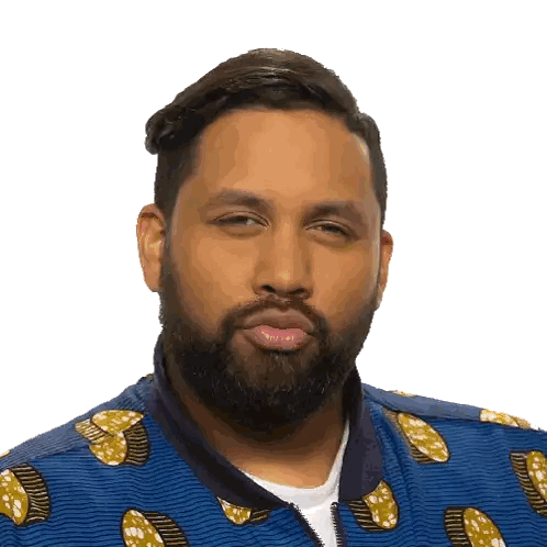 A Man With A Beard Is Wearing A Blue Jacket With A Pattern Of Lemons On It Sticker