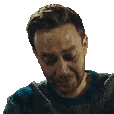 A Man With A Beard Is Wearing A Blue Sweater And Looking Down Sticker