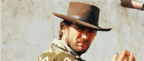 A Man With A Beard Is Wearing A Cowboy Hat And Holding A Rifle . GIF