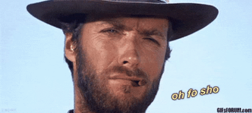A Man With A Beard Is Wearing A Cowboy Hat And Smoking A Cigar .. GIF
