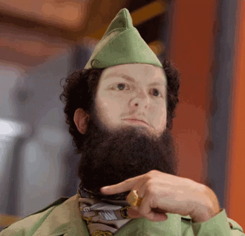 Bearded Man Wearing Green Hat And Gold Ring GIF