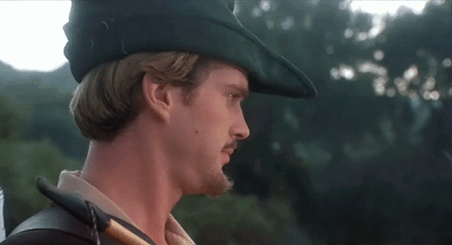 A Man With A Beard Is Wearing A Green Robin Hood Hat GIF