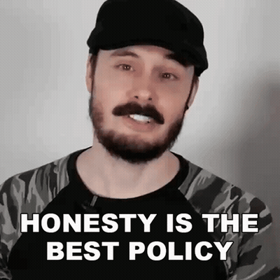 A Man With A Beard Is Wearing A Hat And A Shirt That Says Honesty Is The Best Policy GIF