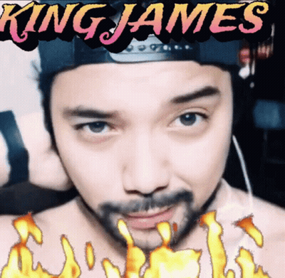 A Man With A Beard Is Wearing A Hat And The Name King James Is Above Him GIF
