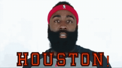 A Man With A Beard Is Wearing A Headband That Says Houston On It GIF