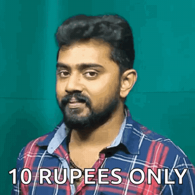 A Man With A Beard Is Wearing A Plaid Shirt And Says 10 Rupees Only . GIF