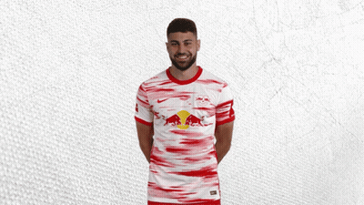 A Man With A Beard Is Wearing A Red And White Shirt With A Bull On It GIF