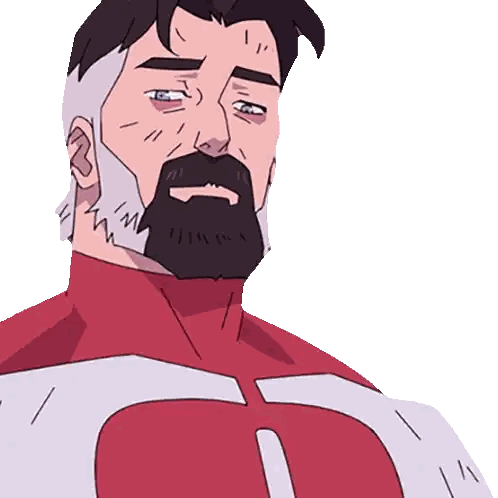A Man With A Beard Is Wearing A Red And White Superhero Suit Sticker