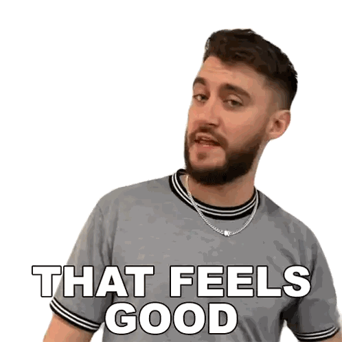 A Man With A Beard Is Wearing A Shirt That Says " That Feels Good " Sticker