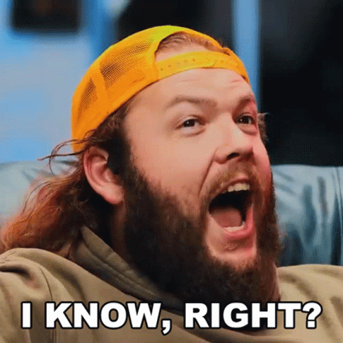 A Man With A Beard Is Wearing A Yellow Hat And Says I Know Right GIF