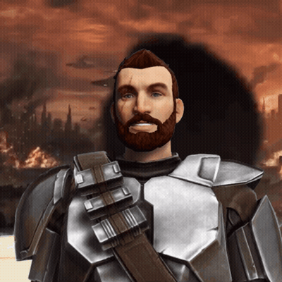 A Man With A Beard Is Wearing Armor And Smiling In Front Of A Burning City GIF